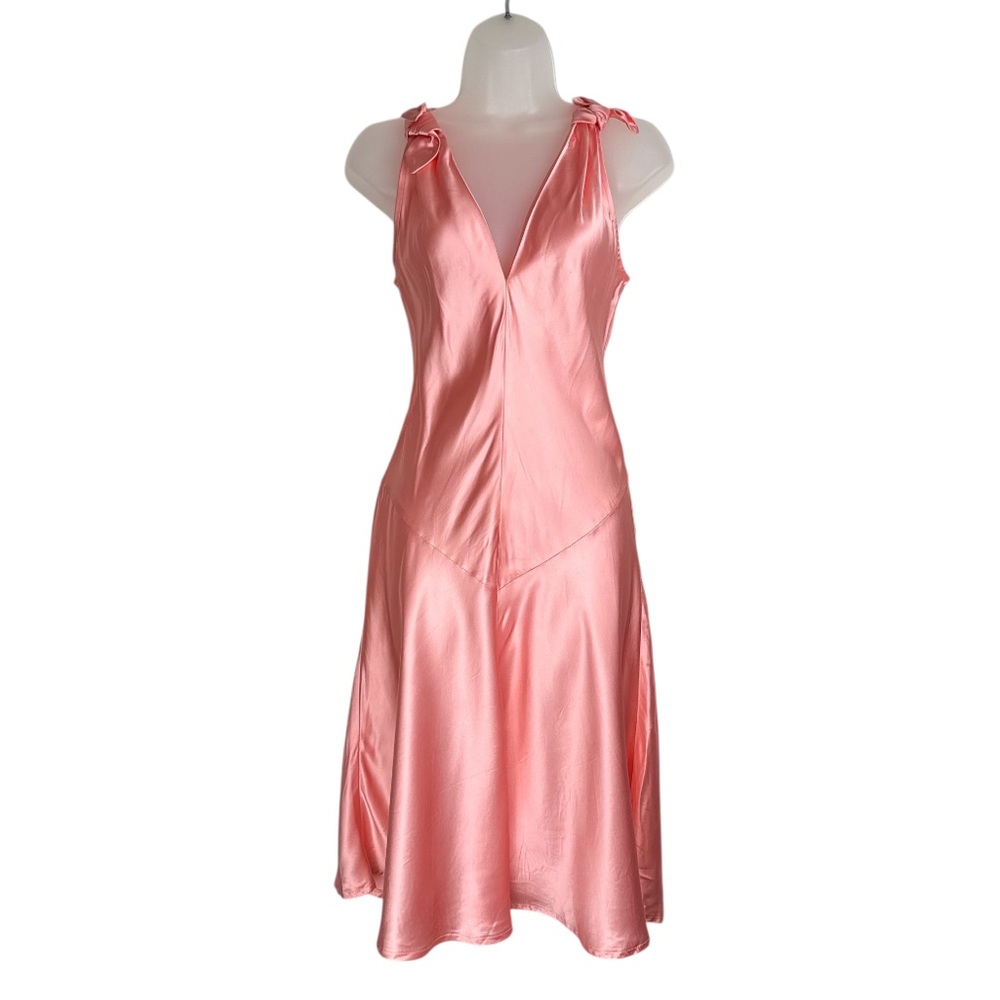 Filippa K Satin Midi Seam Dress Sz Small Pink Bow Straps
